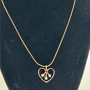 Avon Gold Heart Necklace with faux Pearls and Ruby Red Stone